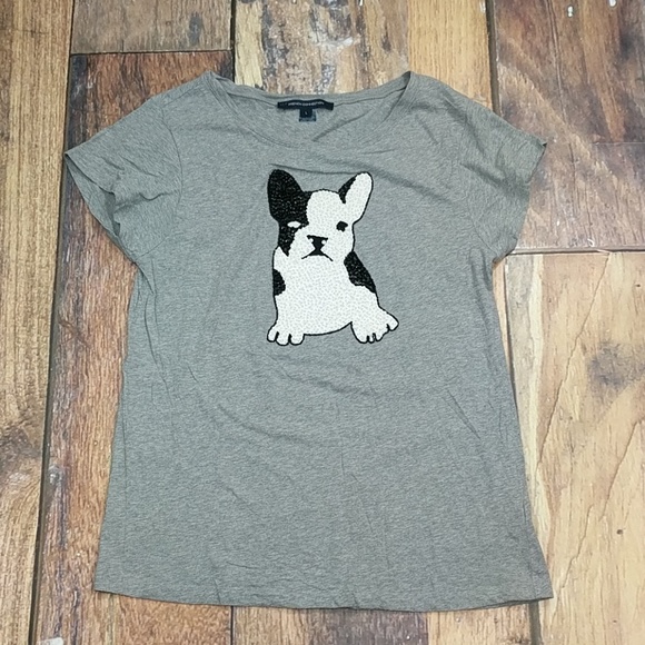 French Connection Tops - French Bulldog Sequined Top Graphic T-shirt